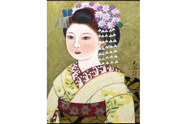 真作 三輪良平 「 舞 」 リトグラフ 版画 日本 舞妓 ☆627 六町